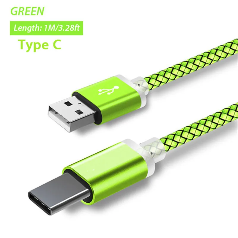 Green Type C Cable Зарядный кабель usb type C для Blackview Bv 9700 9600 6800 9500 Oukitel U25 23/18 Wp2 P10000 pro K10 K9 Ulefone DOOGEE USB-C шнур - Цвет: Green Type C Cable