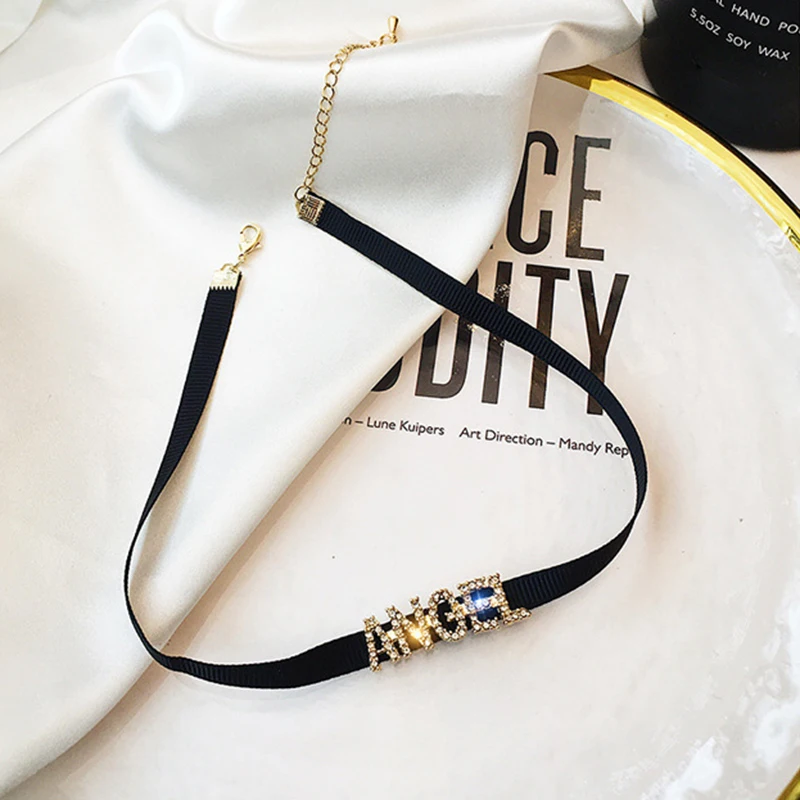Lucky Angel Initial Choker Necklace 2019 New Luxury Rhinestone Letter For Women Wedding Party Jewelry Koyle | Украшения и