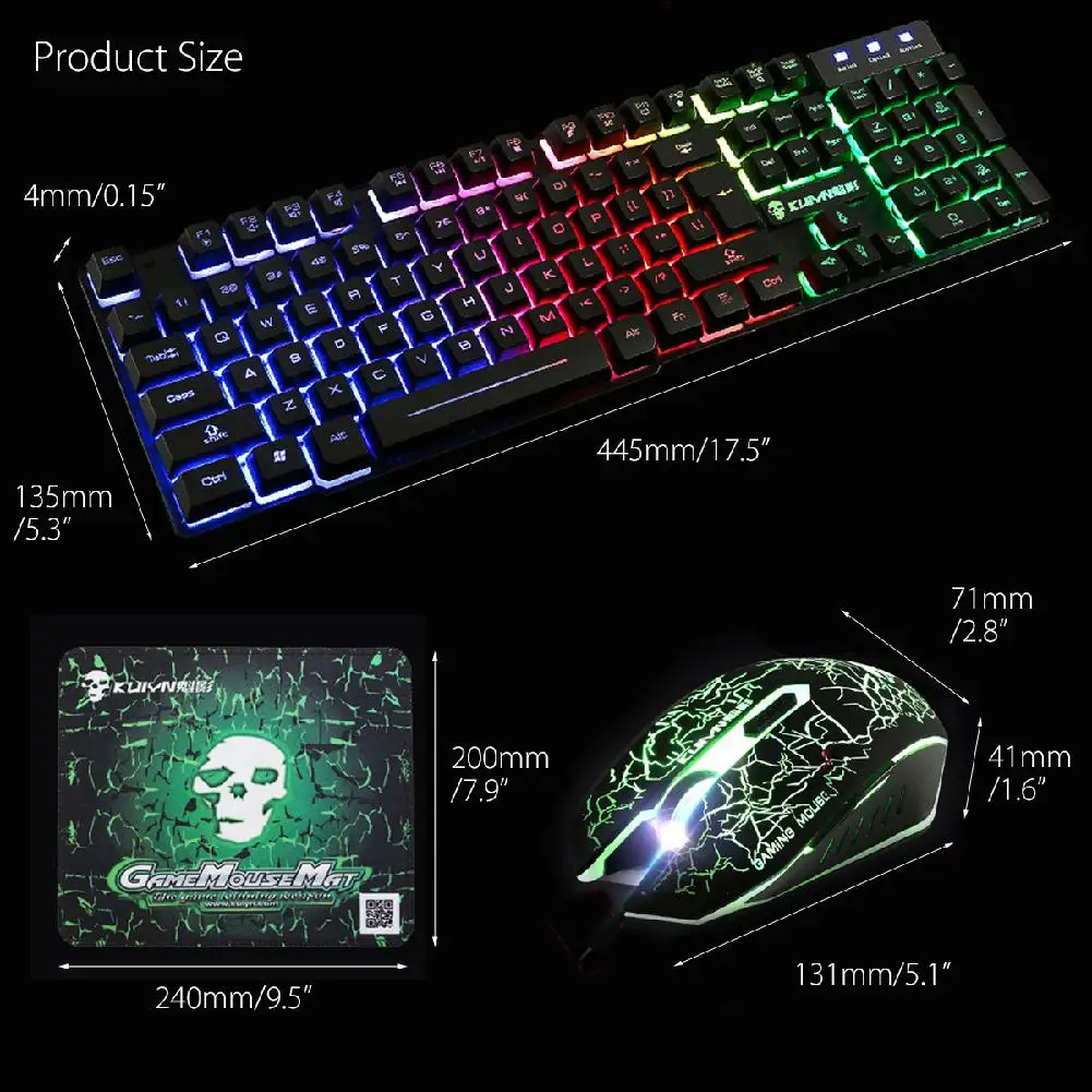 Studyset USB офисная Радужная подсветка клавиатура и мышь комплект механический для