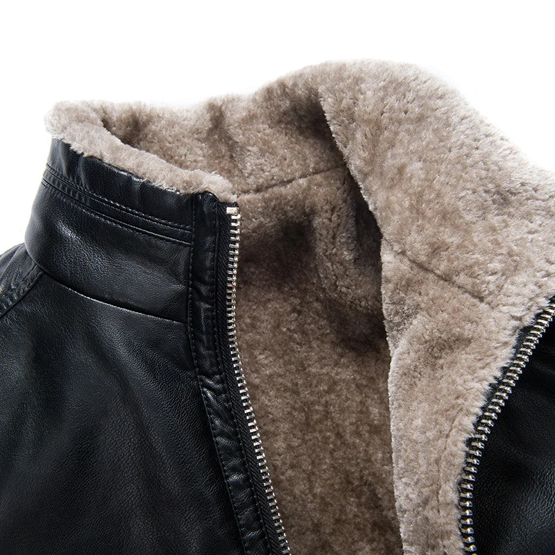 DZYS Men's Thick Warm Faux Leather Jacket for Men Male | Мужская одежда