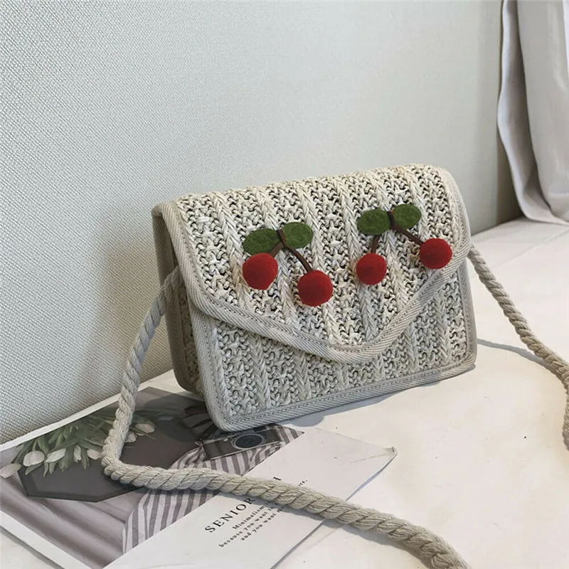 Женская Соломенная пляжная сумка Boho плетеная тканевая тоут с экзотическими