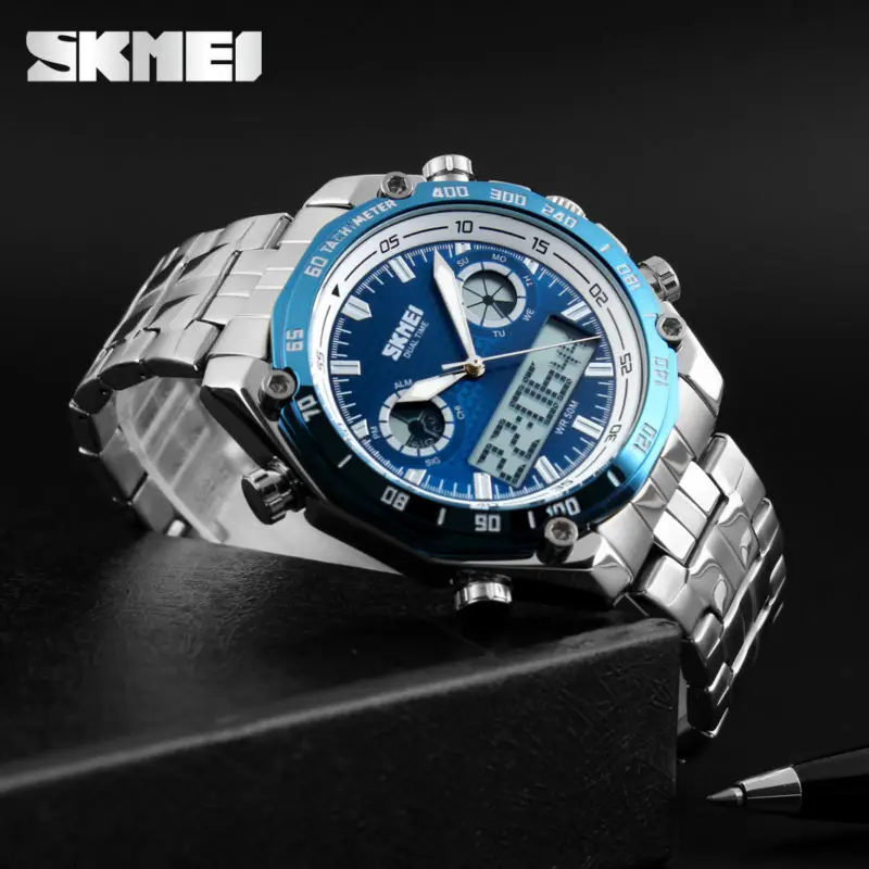 

SKMEI Men Wristwatch Fashion Sport Digital Quartz Male Watches Stainless Steel Multiple Time Zone Relogio Masculino Watch 1204