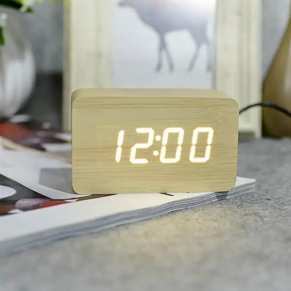 bamboo white Suncree бамбук зеленый термометр светодиодный цифровые часы, управление звуками деревянные будильники, настольные часы Прямая поставка - Цвет: bamboo white