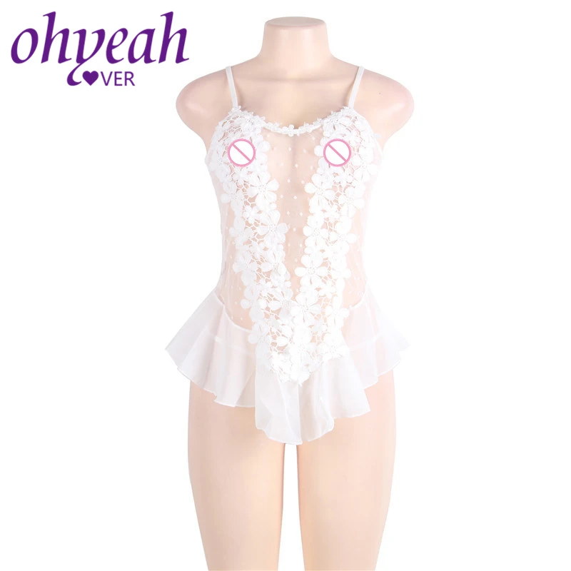 Ohyeahlover нижнее белье-сексуальное-горячее-эротическое плюс размер нижнее белье платье эротическое RM80485 сексуальное точечное белое стереоскопическое цветочное кружево Babydoll