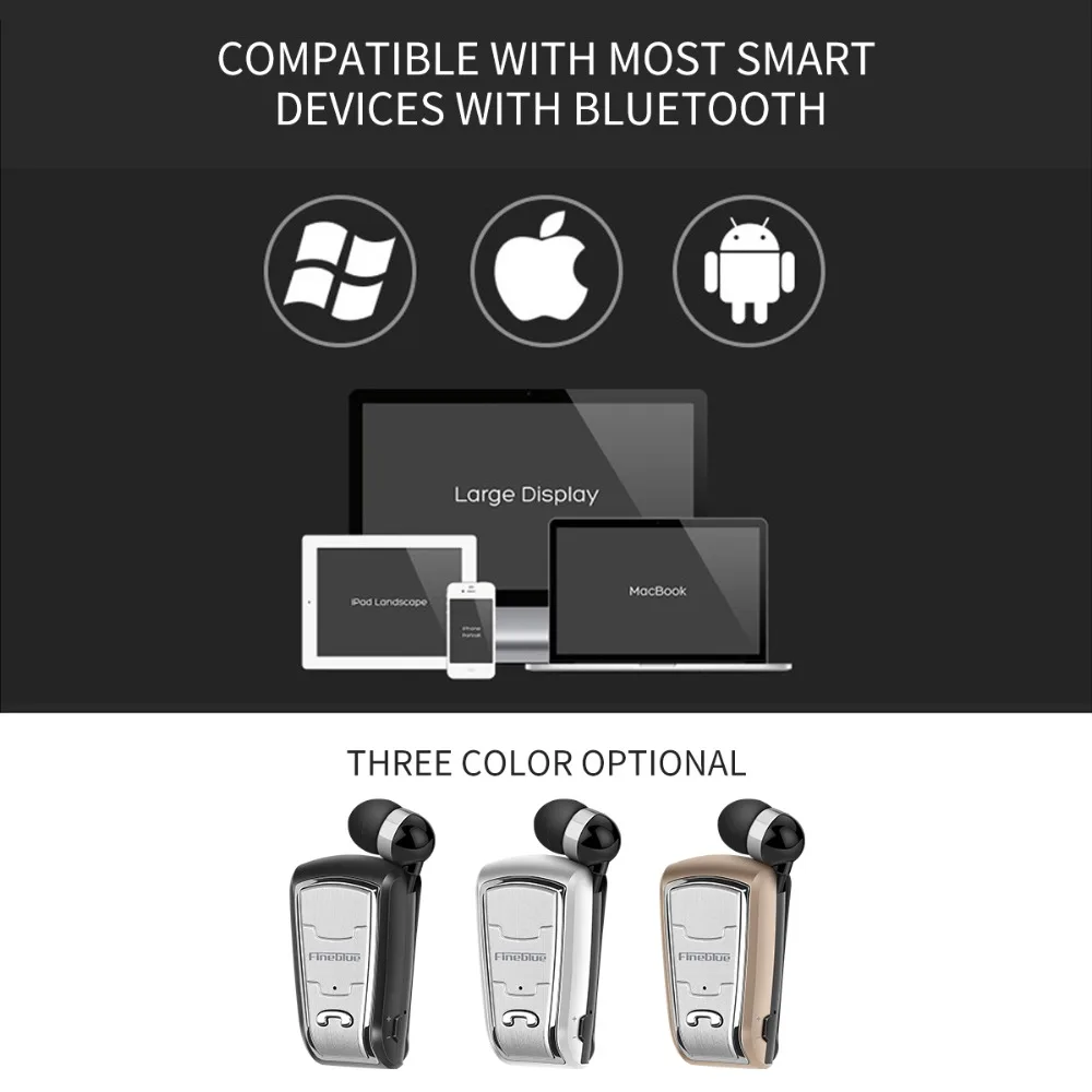 

Fineblue FQ208 Mini Wireless Bluetooth Earphone telescopic Business Handsfree Calls Stereo sport earphones with Mic for iphone A