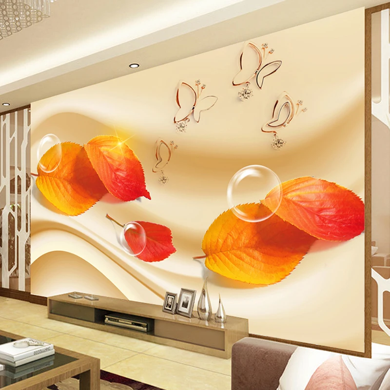 Пользовательские фото обои 3D гостиная диван тв HD Мода красные кленовые листья