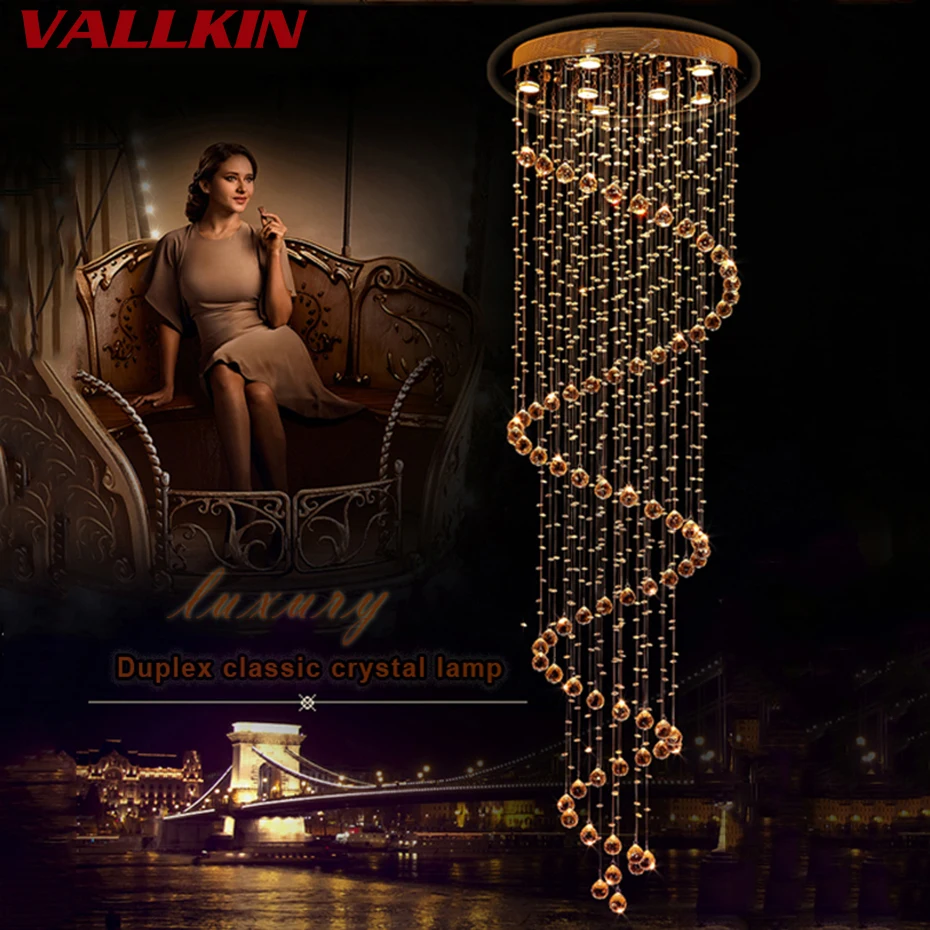 値段 現代 K9 LED スパイラルリビングルームクリスタルシャンデリア照明器具階段階段寝室ホテルホールシャンデリア VALLKIN