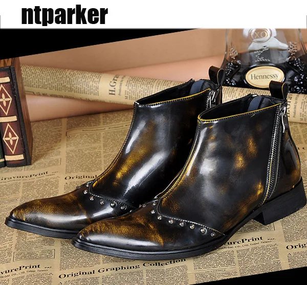 Ntparker/мужские кожаные ботинки в итальянском стиле мужские ботильоны с острым