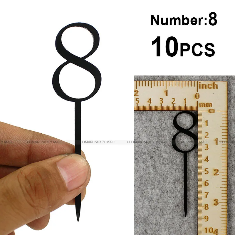 Number-8-10PCS 10 шт./лот 0-9 черный акриловый Топпер для кексов на свадьбу и день рождения украшения возраст Топпер для торта - Цвет: Number-8-10PCS
