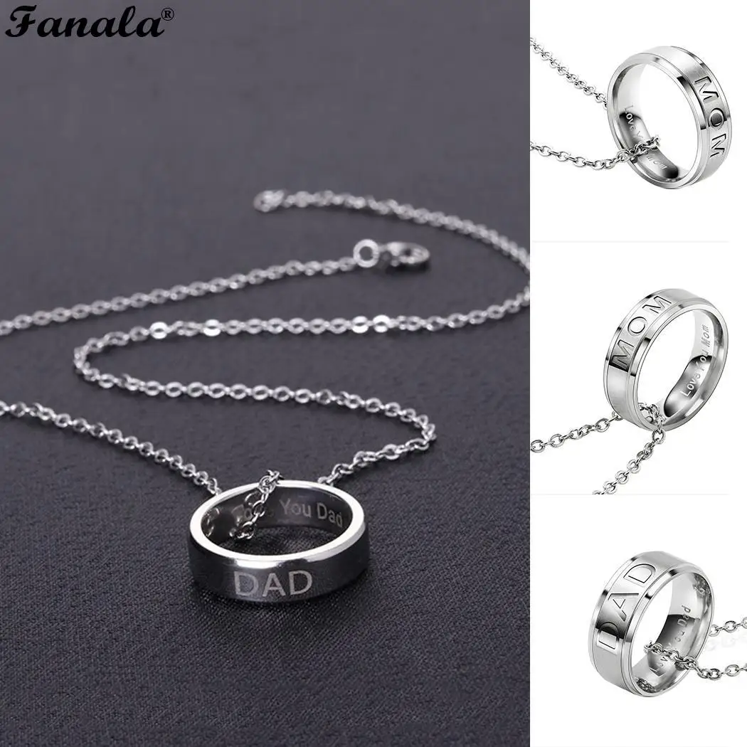 Steel Father's Pendant Necklace Engraved Stainless Letter Day Mom Love Round Dad | Украшения и аксессуары