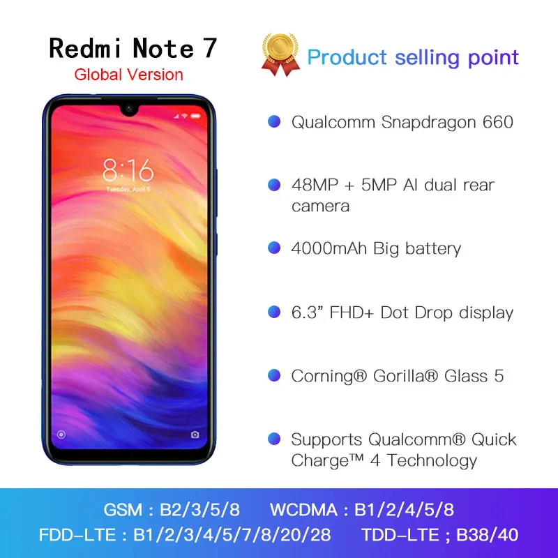 Глобальная версия Xiaomi Redmi Note 7 3 Гб оперативной памяти 32 встроенной Смартфон Snapdragon