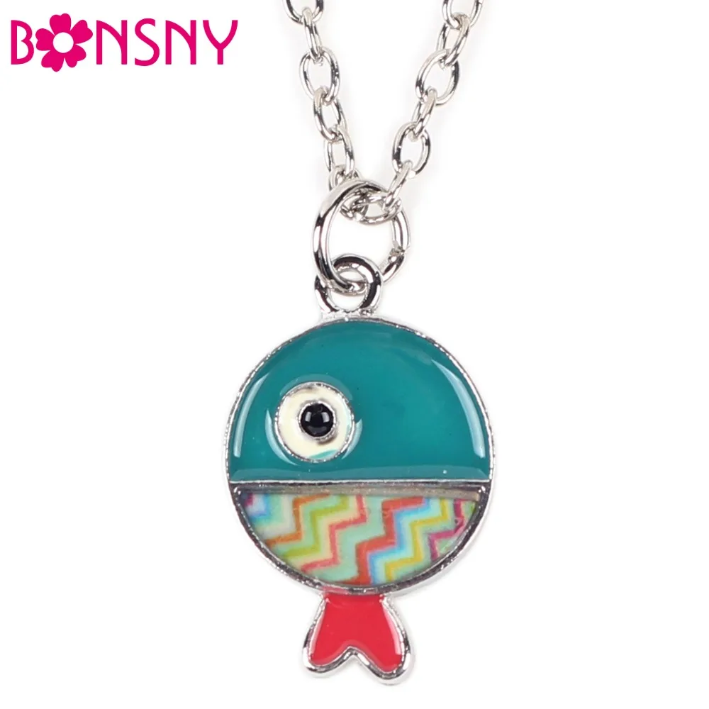 Ожерелье Bonsny с эмалью в виде рыбы длинная цепочка кулоном новинка 2016 модные
