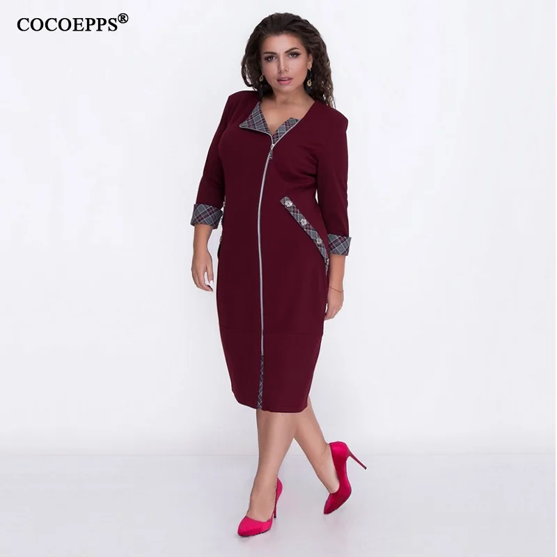 2019 зимнее офисное женское платье с карманами в стиле пэчворк элегантное