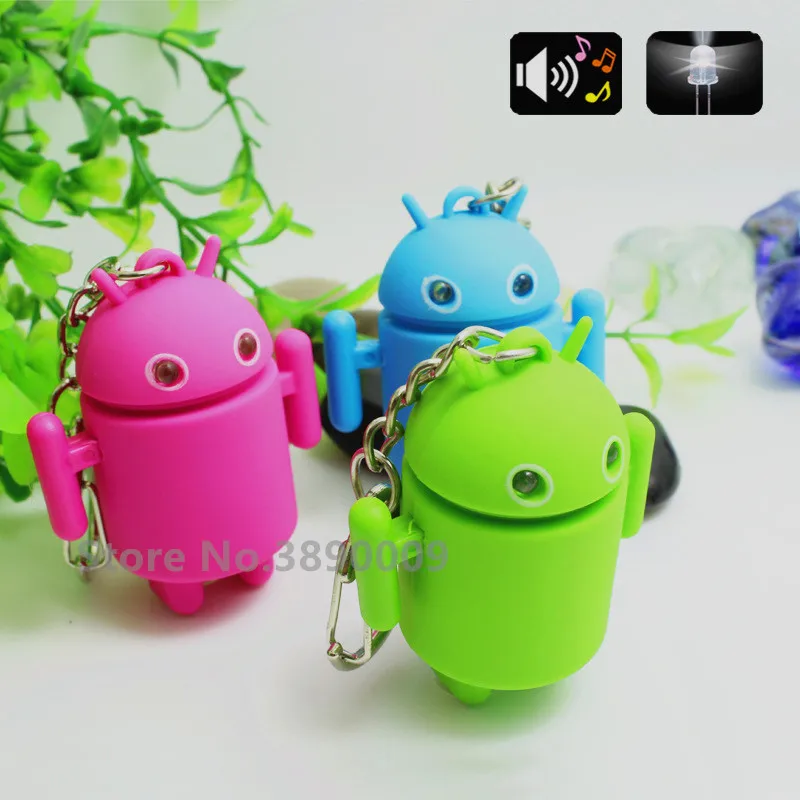 

102pcs/Lot 3 color new robot LED keychain sound and glow promotional gifts handbag pendant mini flashlight keychain