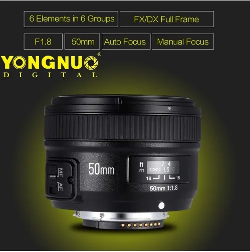 YONGNUO YN50mm F1.8 большой апертурой Автофокус Объектив для Nikon D800 D300 D700 D3200 D3300 D5100 D5200 D5300