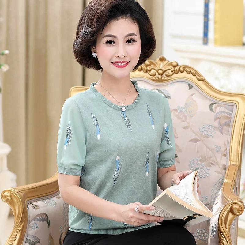 Футболка для мамы 2020 летняя новая модная тонкая женская футболка вязаная с