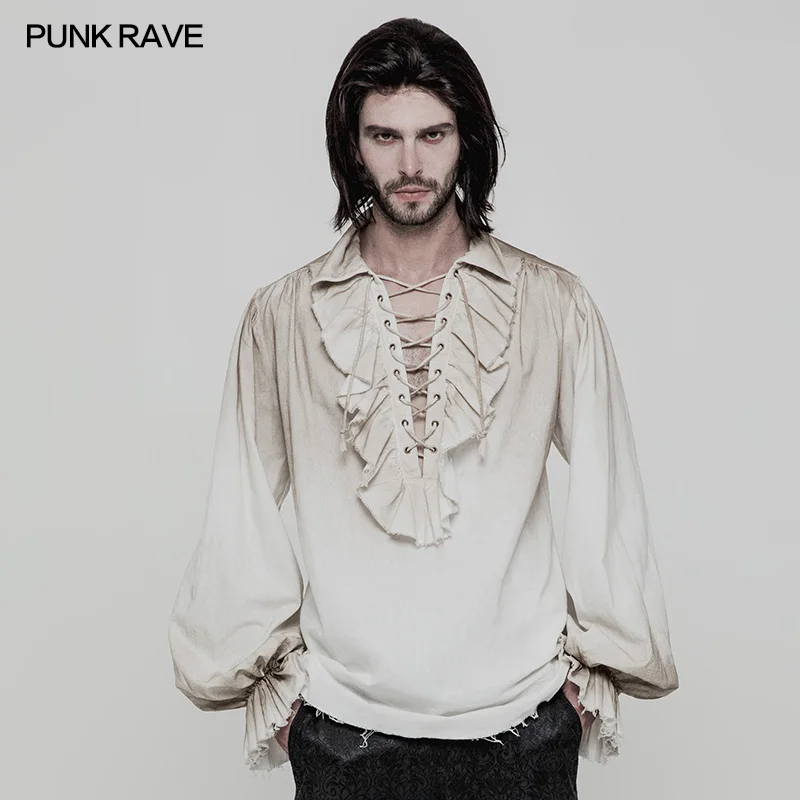 Панк RAVE Для мужчин рубашка стимпанк свободная версия блочек Drawstring дизайн