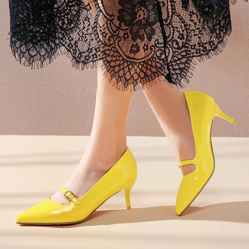 

2020 HOT Women Shoes Pointed Toe Pumps Patent Leather Dress High Heels Boat Shoes Wedding Shoes Zapatos Mujer black red white 41