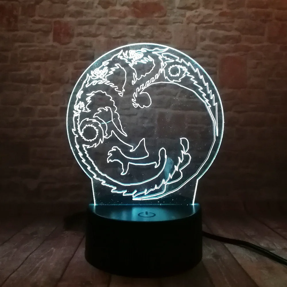 Luminaria новинка 3D Круглый дракон тотем 7 цветов затемненный ночник домашний декор