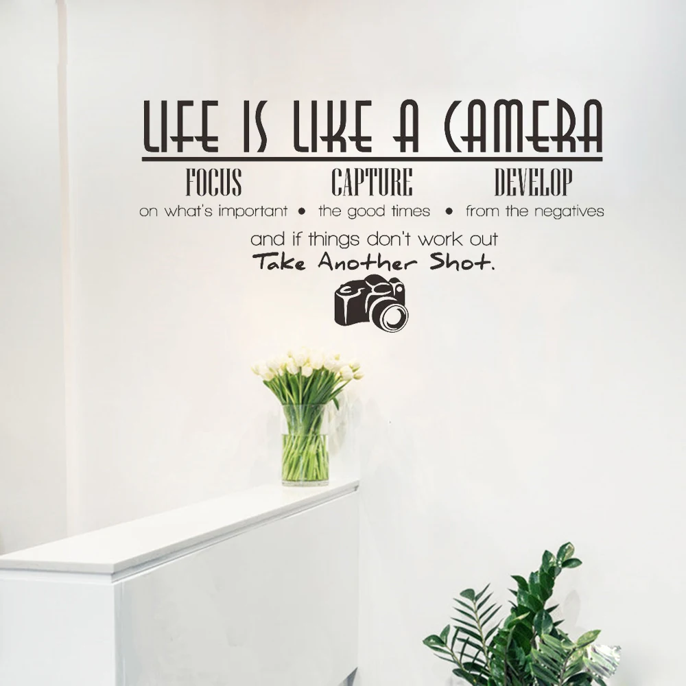 Жизнь как камера Цитата Настенная Наклейка офисная комната Вдохновляющие Слова