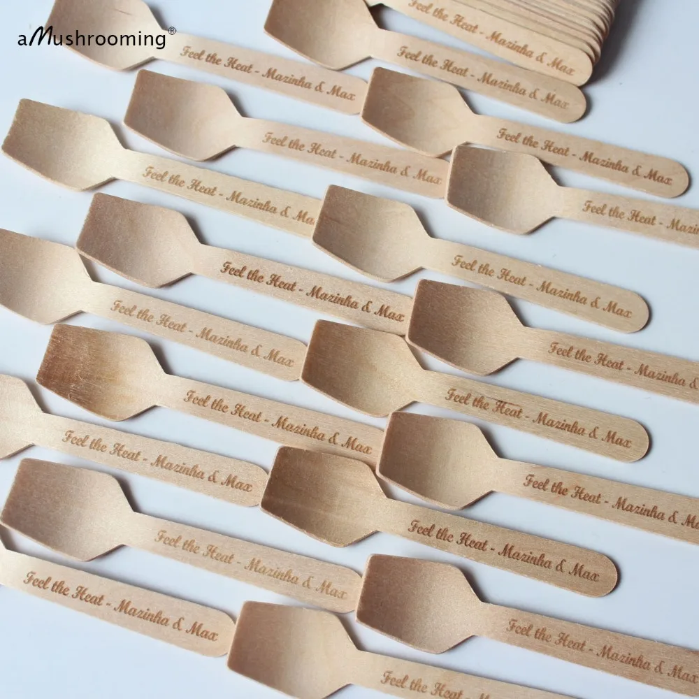 100pcs Feel the Heat Party Dessert Spoons Wooden Hot Chocolate Cocoa Stirrer Unique Tasting | Дом и сад