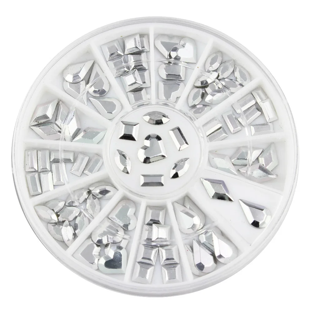 Серебряный восьмиугольный блеск 3D дизайн ногтей капли воды сердце любовь ромб