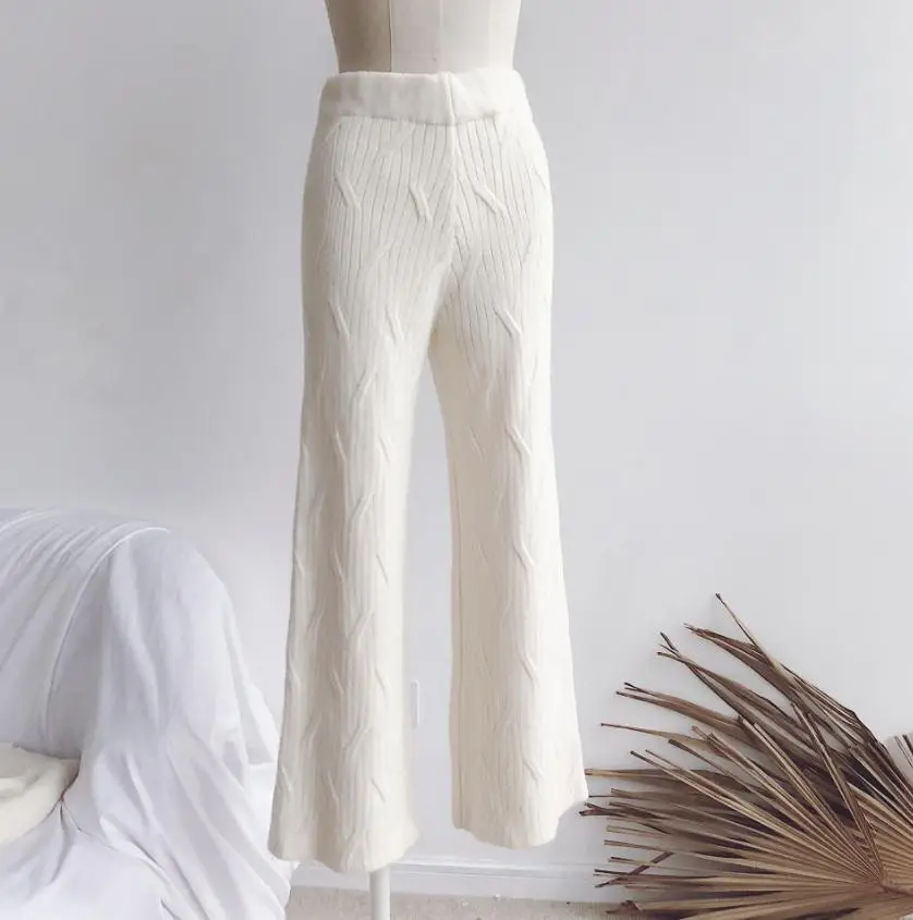 2019 зима плюс размер шерсть вязаная теплая фонарь рукав костюм свитер + норки