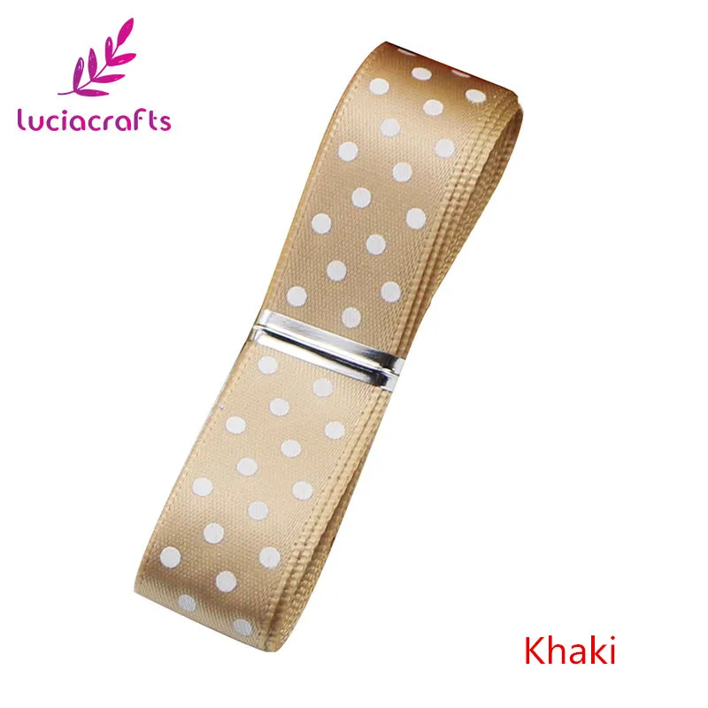 Khaki 5 yards 15 мм разные цвета на выбор, атласная Рождественская лента в горошек, аксессуары для шитья и банта для волос, 5 ярдов/18 ярдов T0312 - Цвет: Khaki 5 yards