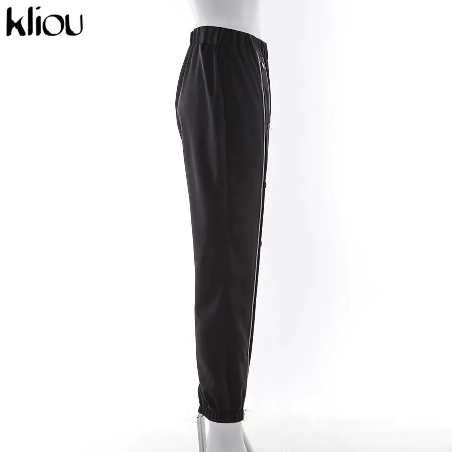 Kliou women casual pants long length hollow out black cargo pants high waist autumn new arrival fashion street trousers