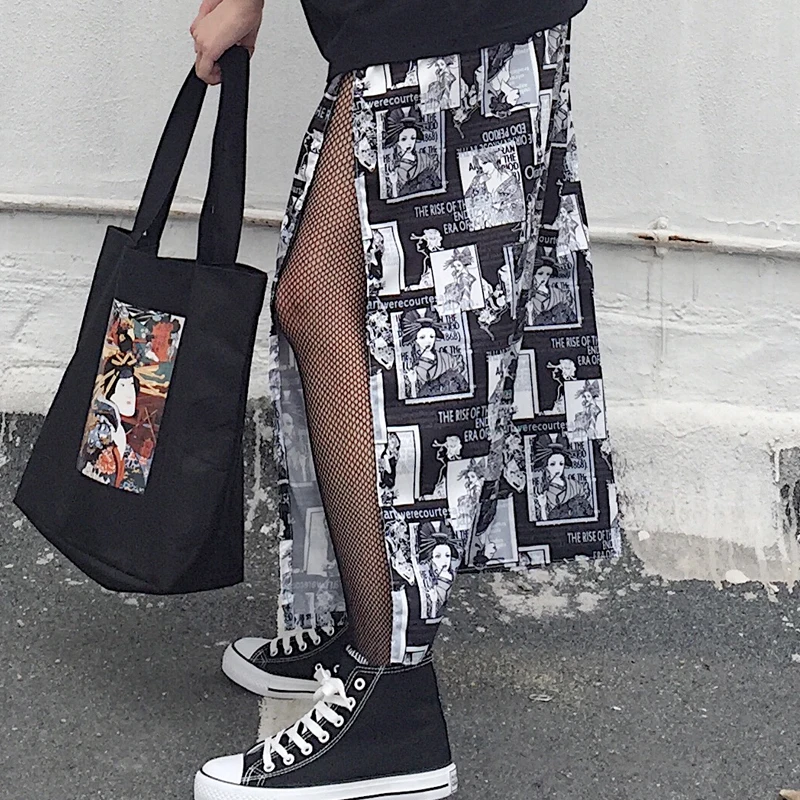 YouGeMan Jupe Femme Летняя женская длинная юбка корейский стиль Ulzzang Harajuku винтажный принт уличная высокая талия юбки женские