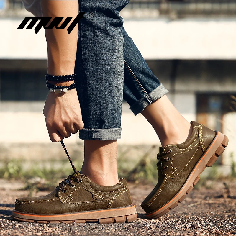 MVVT Genuine Leather Shoes Men Tooling shoes Classic Ankle Work Boots Safety Nubuck leather Autumn Flats | Обувь