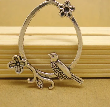 

100pcs bird flowers circle fashion charms pendant antique silver bronze Jewelry Making earrings bracelet necklace DIY 30*40mm