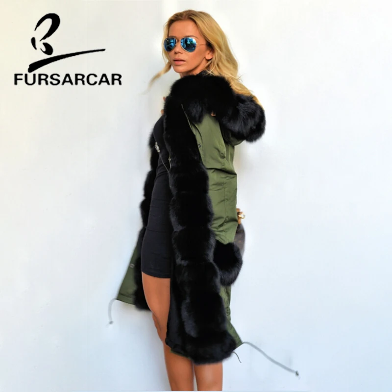 Новая парка FURSARCAR из натурального меха Женская черного цвета с воротником