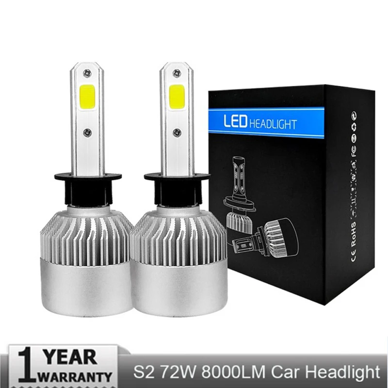 

Car Light S2 H4 H7 H1 COB LED Headlight Bulbs H11 H13 12V 9005 9006 H3 9007 HB4 72W 8000LM Car LED lamp Fog Light 4300K 6500K
