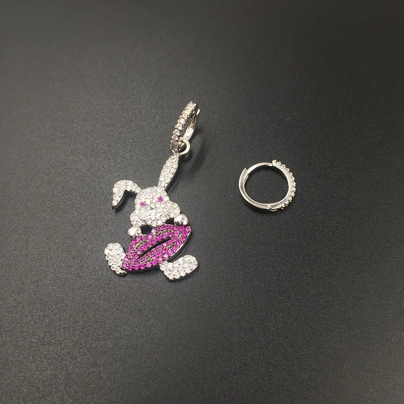 

New Rabbit Earrings for Woman Asymmetrical Round Dangle Earrings 2019 Zircon Ladies Jewelry Boucle Femme Ear Accessories