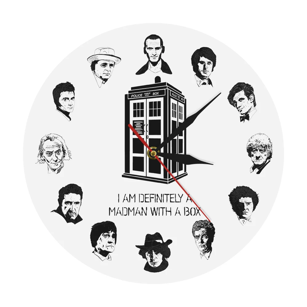 I AM DEFINITELY A MADMAN WITH BOX Time Police Box Inspired 12 Characters Modern Wall Clock Public Call Decorative Watch | Дом и сад