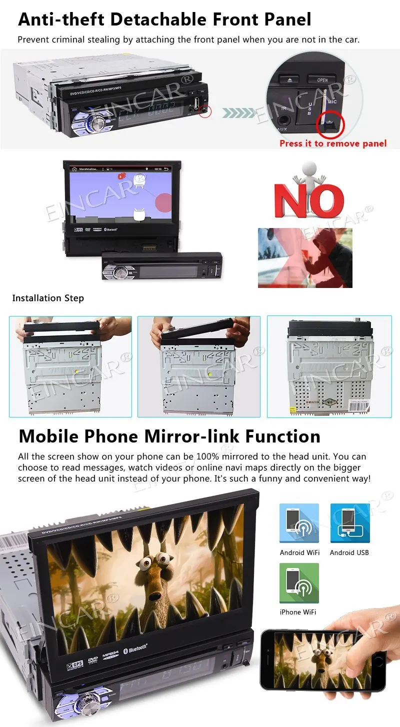 Автомагнитола 1 Din на Android 6 0 с DVD плеером GPS Bluetooth RDS Wi Fi сенсорным экраном камерой