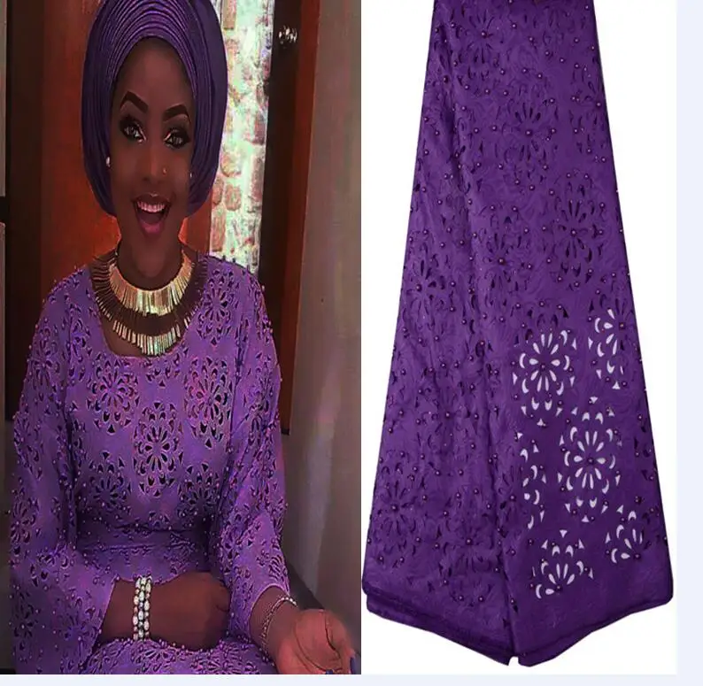 Фиолетовая цветная прекрасная Корейская кружевная ткань ручной работы из бисера