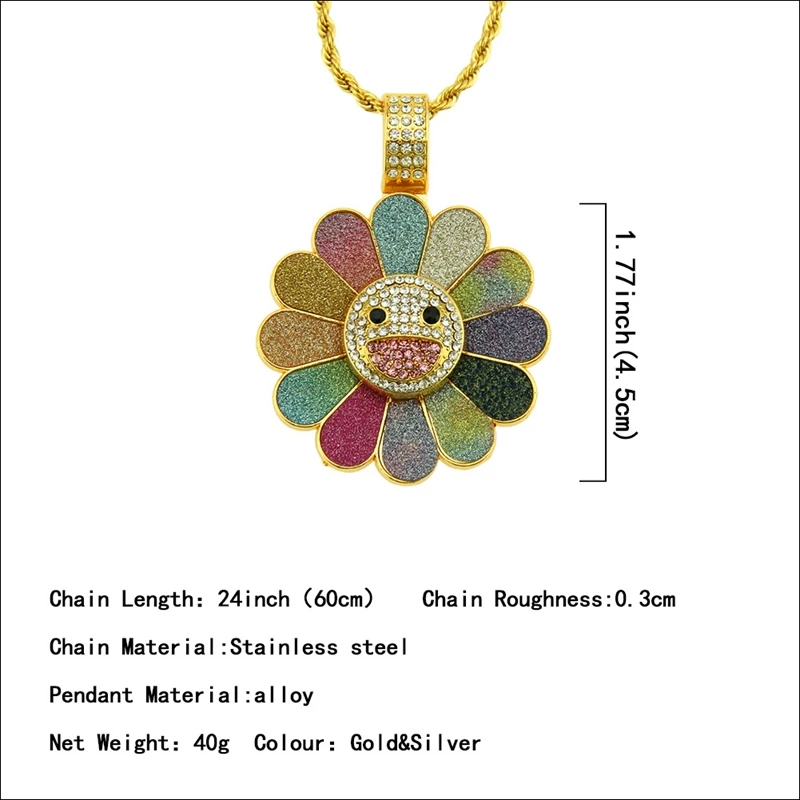 1 шт. вращающийся цветок кулон ожерелье Кристалл Циркон хип-хоп ювелирные изделия