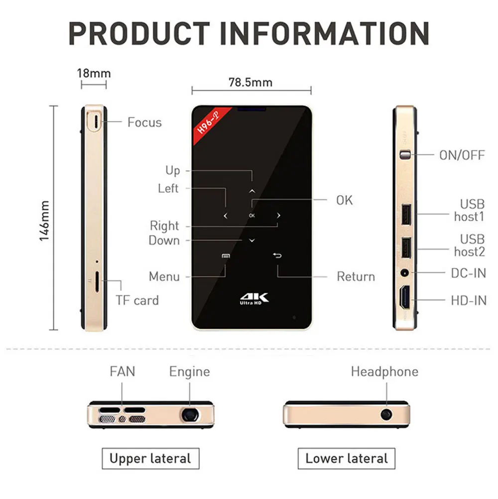 Proyector de bolsillo H96-P dlp мини-проектор 4 K 2G 16G amlogic S905 2,4g 5,8g Каса Wifi teatro h96 proyector android tv box