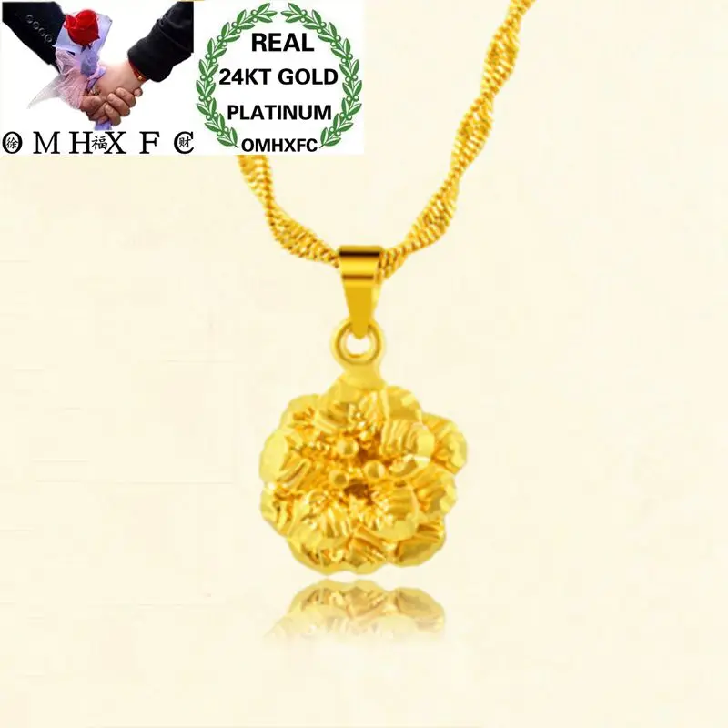 

OMHXFC Оптовая Продажа Европейский модный женский подарок на день рождения и свадьбу винтажный элегантный цветок 24KT Подвеска из настоящего зо...