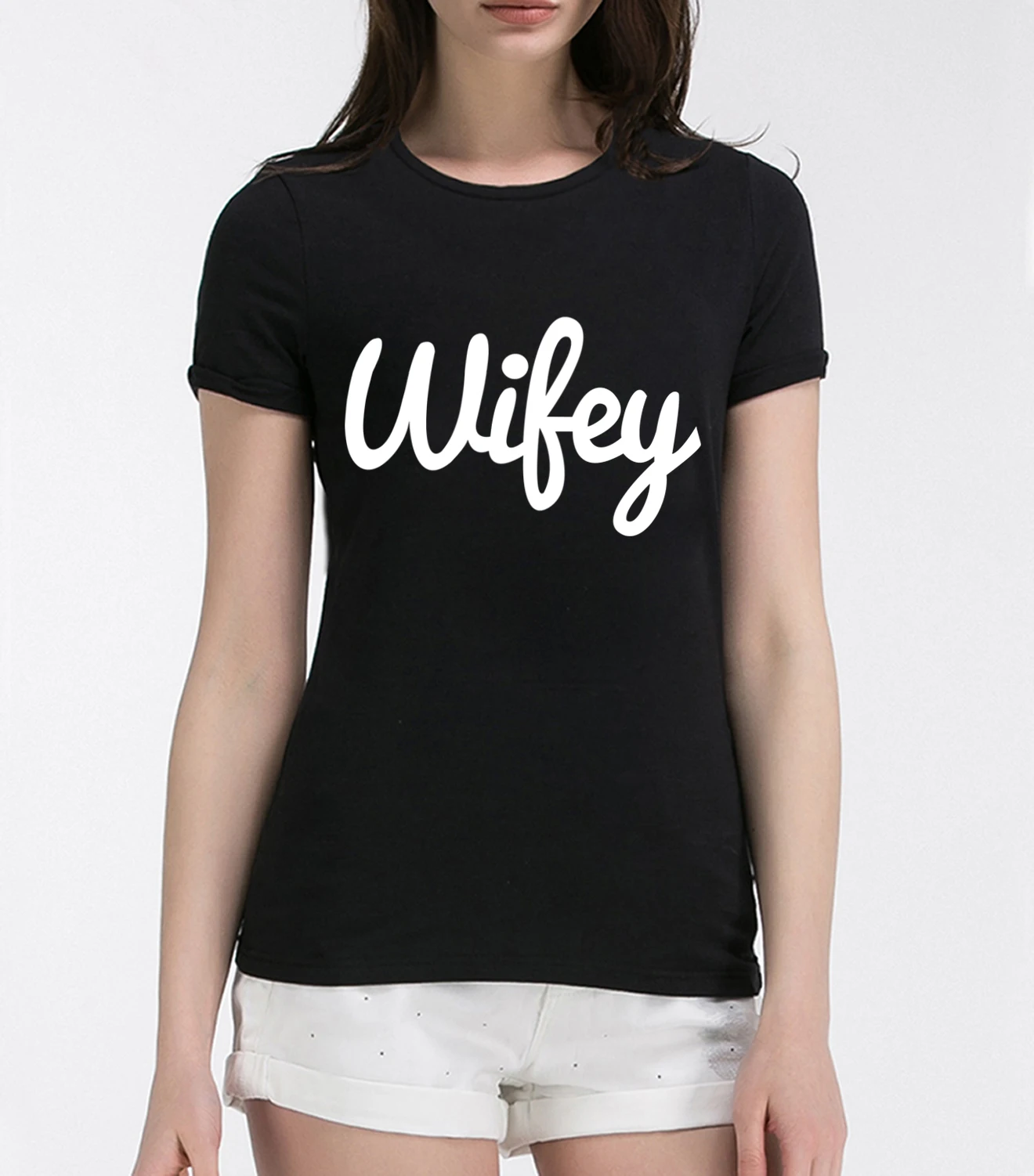 2017 Для женщин футболка Wifey печати хлопок Повседневное уличная рубашка Леди