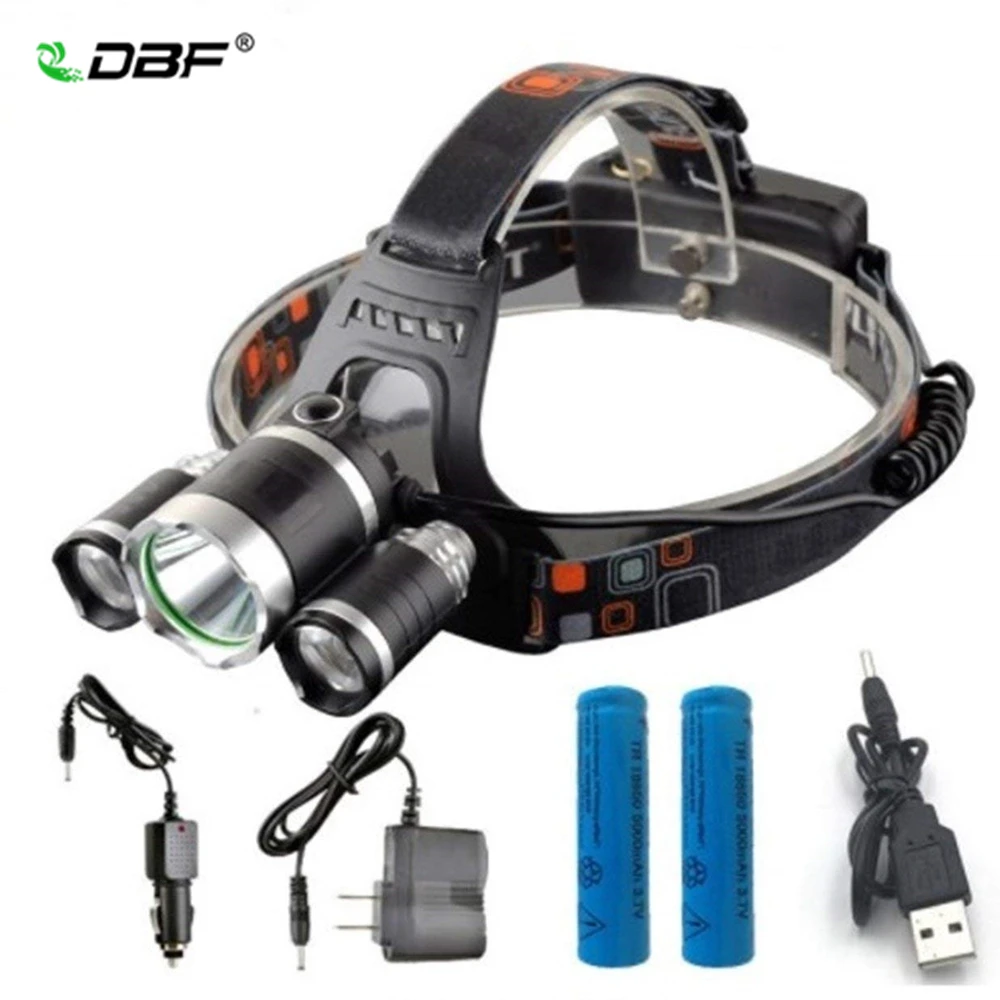 Налобный фонарь DBF XM L T6 + 2 светодиодсветодиодный Лампы R5 с аккумулятором 18650 и 4