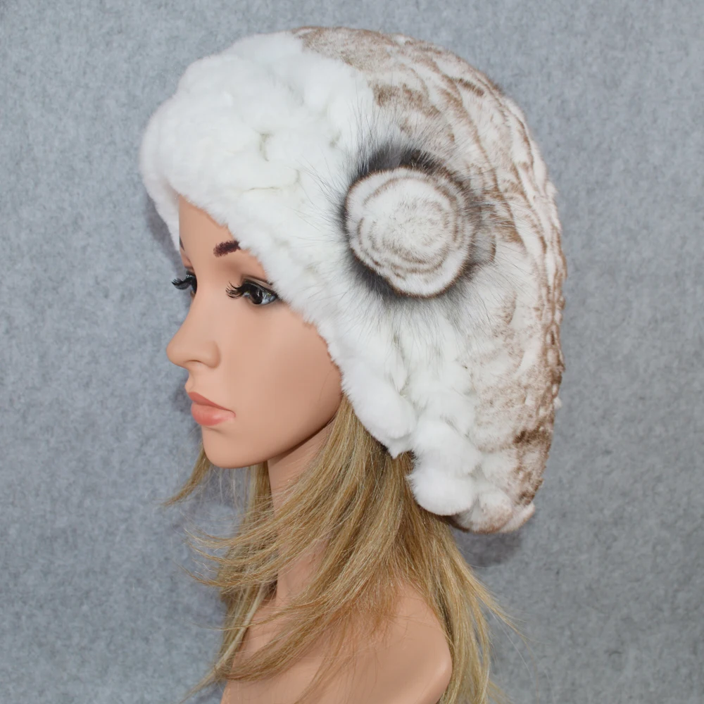 2021 вязаная зимняя женская обувь с мехом кролика шапка Повседневный теплый берет