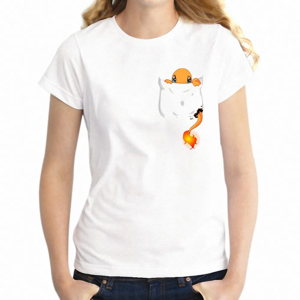 Женская футболка Pokemon Starters Pikachu Charmander Squirtle and Bulbasaur Pocket Tee Gamer Girl's Tee|Футболки| |