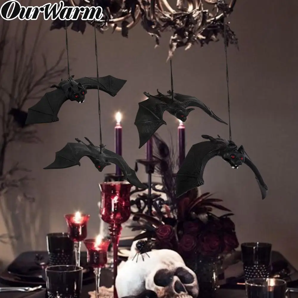 OurWarm Halloween Decoration Horror House Bat Hanging Props Simulation Animals Bats Home Wall Window Decor Halloween Trick Props