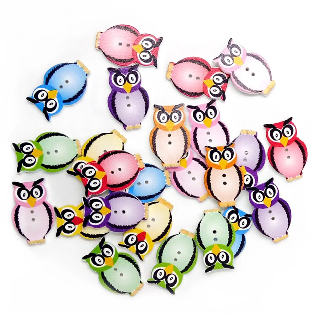 

50Pcs Cute Colorful Owl 2 Holes Wooden Buttons for Sewing Crafts Scrapbooking