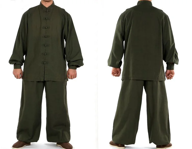 Унисекс Толстая хлопковая и льняная верхняя одежда для осени весны форма Тай Чи