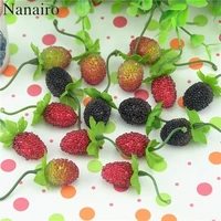 50pcs cheap fake fruit glass strawberry christmas red cherry stamen mini berries artificial flower pearlized wedding decoration