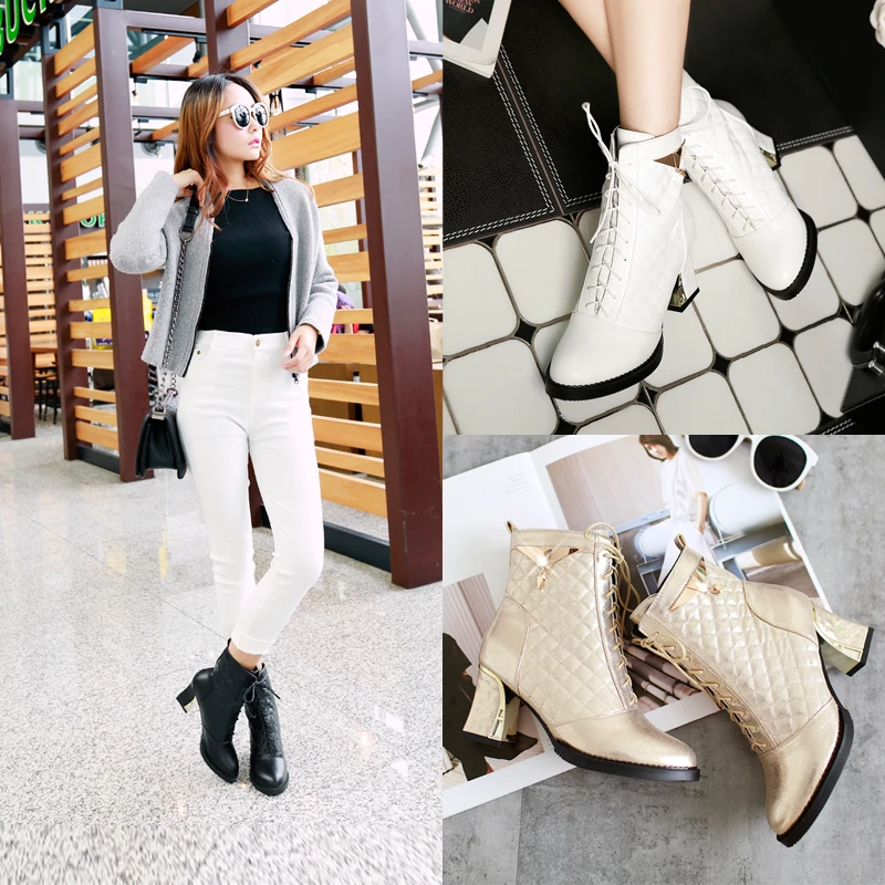 2018 Новое поступление Модные женские ботильоны на среднем квадратном каблуке со